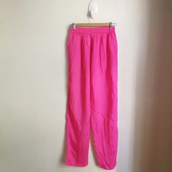 VINTAGE Y2K Bubble Pink Satin Light Silky High-rise Tapered Trouser Pants Small - Picture 14 of 14